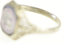 Load image into Gallery viewer, 10K Daughters of Rebekah Art Deco Enamel Filigree Ring White Gold