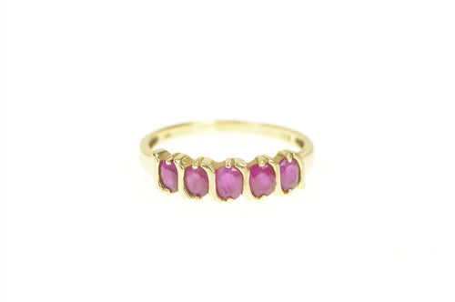 14K Five Stone Oval Natural Ruby Band Ring Yellow Gold