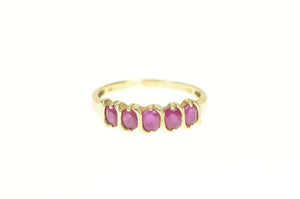 14K Five Stone Oval Natural Ruby Band Ring Yellow Gold