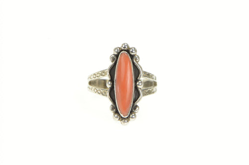 Sterling Silver Oval Southwestern Coral Cabochon Vintage Ring