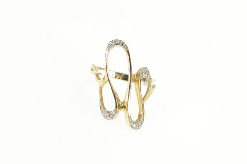 14K Wavy Diamond Curvy Statement Freeform Ring Yellow Gold