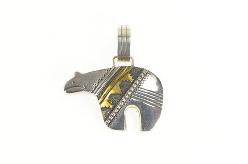 Sterling Silver Thomas Singer Navajo Heartline Fetish Bear Pendant