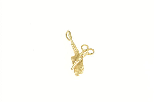 14K Comb Scissors Hair Dresser Barber Stylist Charm/Pendant Yellow Gold