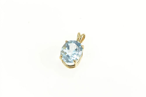 14K Oval Blue Topaz Vintage Classic Solitaire Pendant Yellow Gold