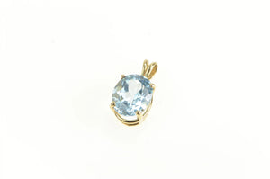 14K Oval Blue Topaz Vintage Classic Solitaire Pendant Yellow Gold