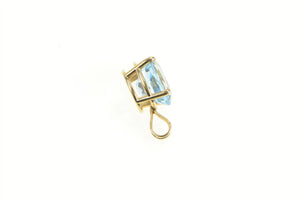 14K Oval Blue Topaz Vintage Classic Solitaire Pendant Yellow Gold