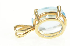 14K Oval Blue Topaz Vintage Classic Solitaire Pendant Yellow Gold