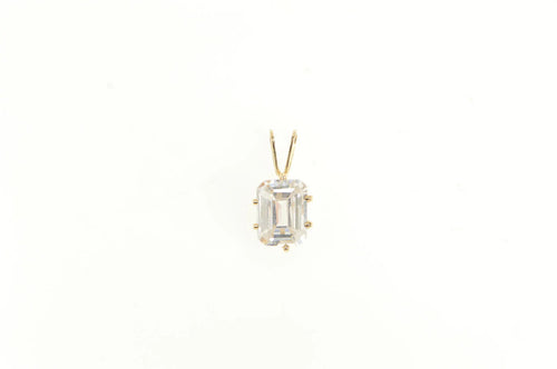 10K Emerald Cut CZ Solitaire Classic Vintage Pendant Yellow Gold