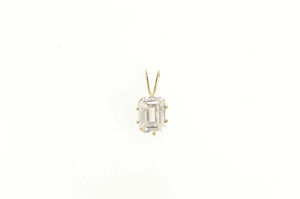 10K Emerald Cut CZ Solitaire Classic Vintage Pendant Yellow Gold
