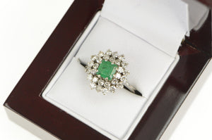 14K 1.50 Ctw Emerald Diamond Halo Engagement Ring White Gold