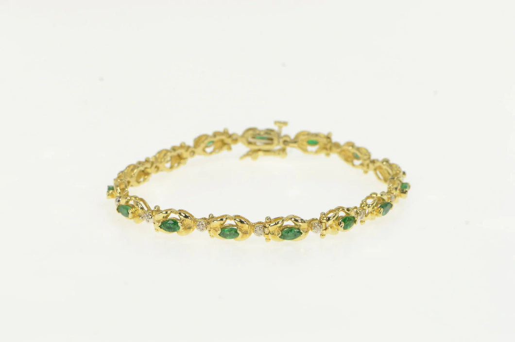14K 2.15 Ctw Natural Marquise Emerald Tennis Bracelet 6.75