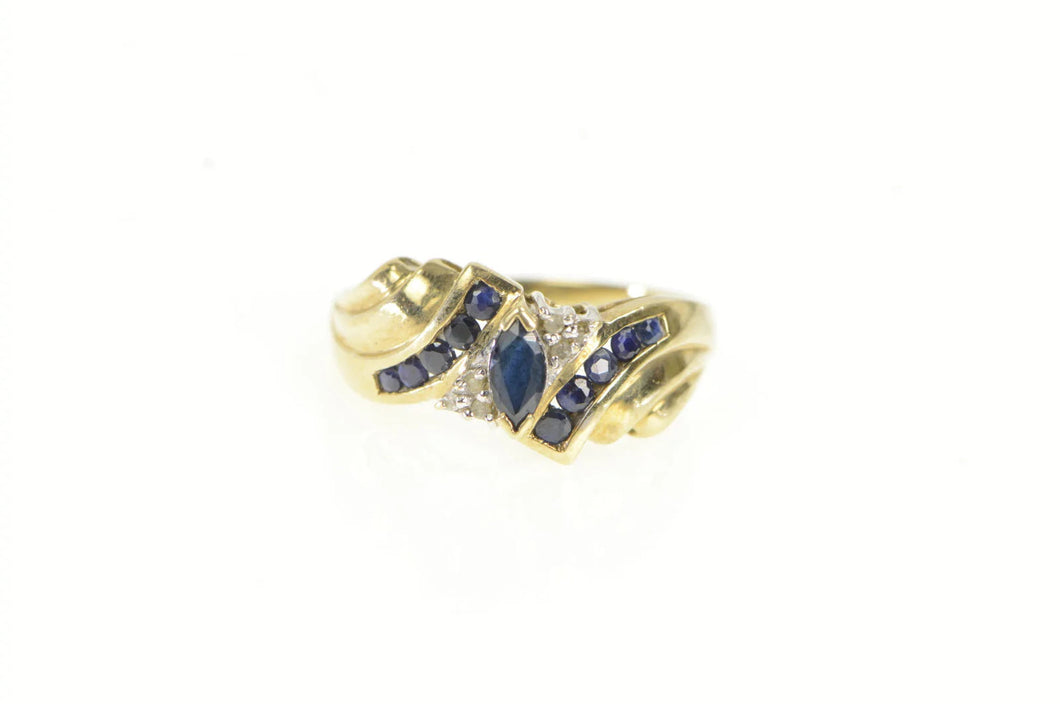 14K Marquise Sapphire Diamond Bypass Vintage Ring Yellow Gold