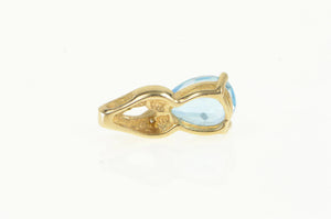 10K Pear Blue Topaz Diamond Accent Vintage Pendant Yellow Gold