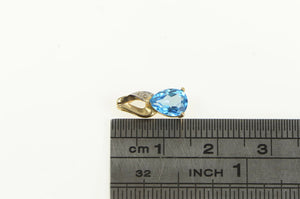 10K Pear Blue Topaz Diamond Accent Vintage Pendant Yellow Gold