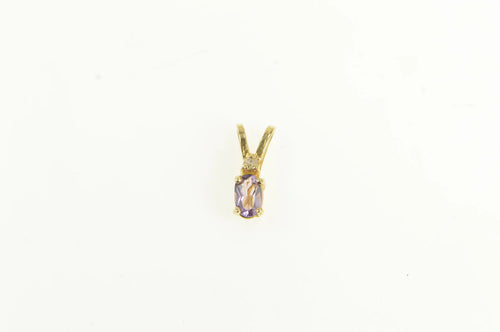 14K Amethyst Diamond Accent Oval Simple Pendant Yellow Gold