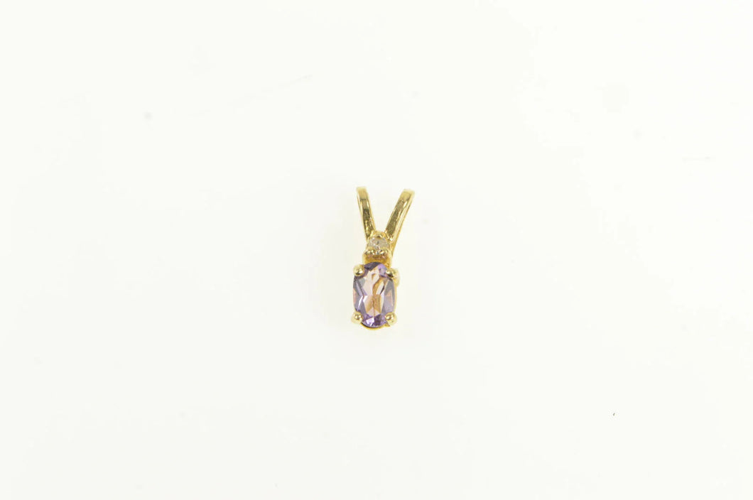 14K Amethyst Diamond Accent Oval Simple Pendant Yellow Gold