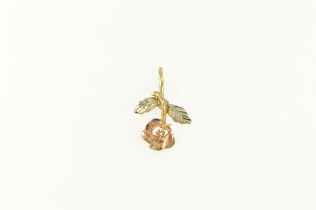 14K Tri Tone Rose Flower Black Hills Nature Motif Charm/Pendant Yellow Gold