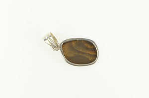 Sterling Silver Oval Natural Opal Inset Bezel Southwestern Pendant