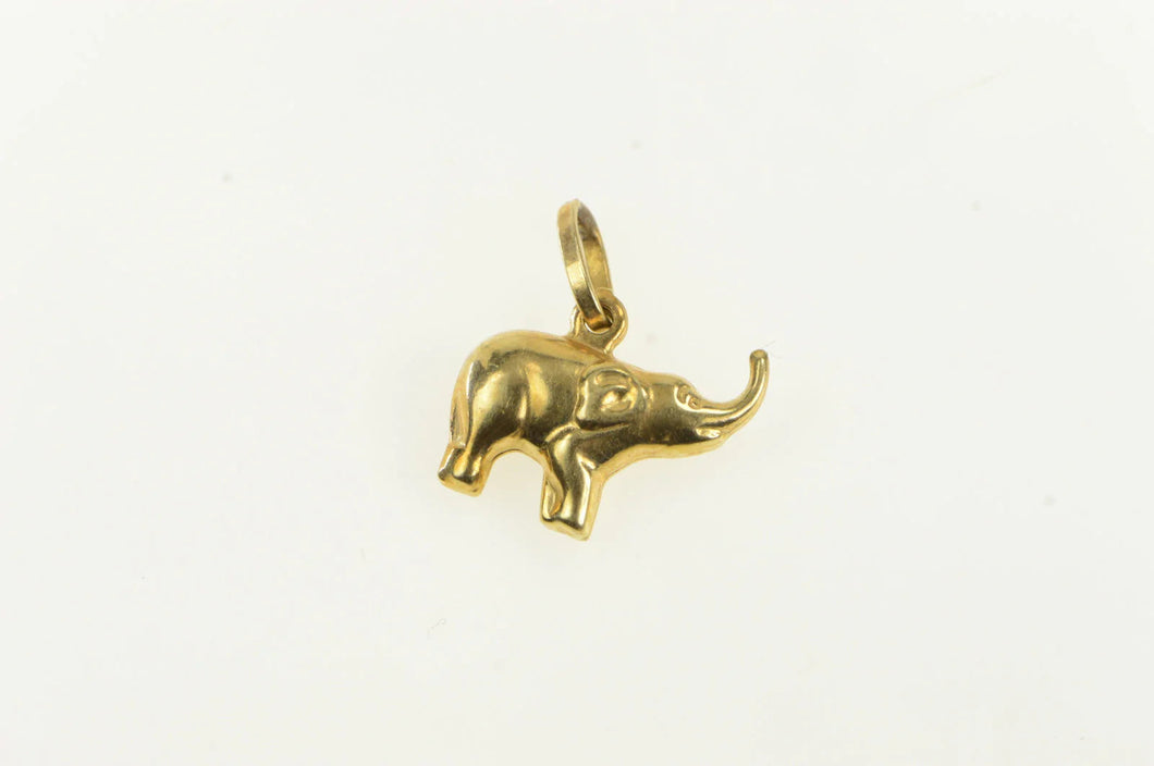 14K Puffy Elephant Animal Strength Courage Symbol Charm/Pendant Yellow Gold