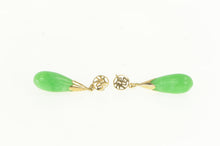 Load image into Gallery viewer, 14K Retro Jade Tear Drop Chinese Character Dangle Earrings Yellow Gold