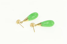 Load image into Gallery viewer, 14K Retro Jade Tear Drop Chinese Character Dangle Earrings Yellow Gold