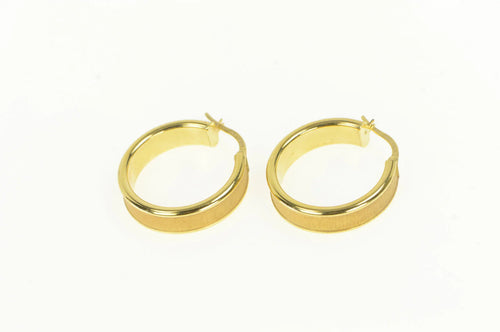 18K Textured 25mm Wide Squared Hollow Hoop Earrings Yellow Gold