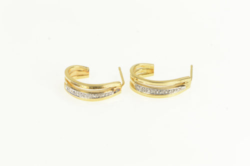 14K Diamond Classic Semi Hoop Vintage Statement Earrings Yellow Gold