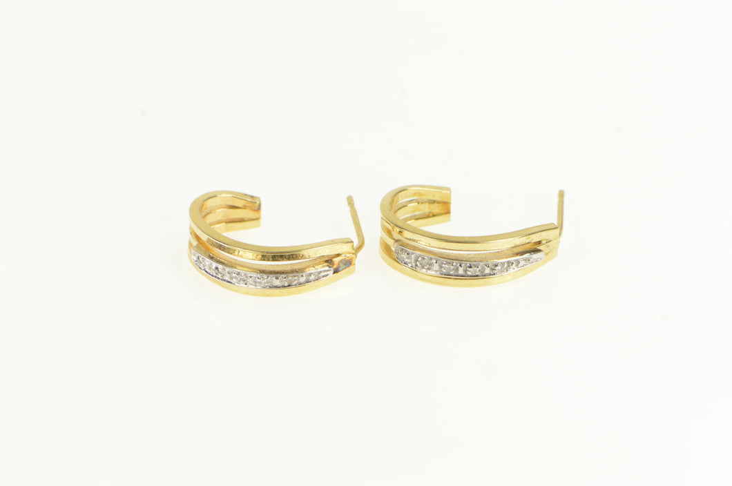 14K Diamond Classic Semi Hoop Vintage Statement Earrings Yellow Gold