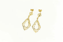 Load image into Gallery viewer, 14K Ornate Diamond Cut Filigree Tear Drop Dangle Earrings Yellow Gold