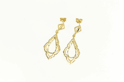 14K Ornate Diamond Cut Filigree Tear Drop Dangle Earrings Yellow Gold