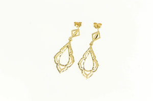 14K Ornate Diamond Cut Filigree Tear Drop Dangle Earrings Yellow Gold