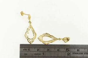 14K Ornate Diamond Cut Filigree Tear Drop Dangle Earrings Yellow Gold