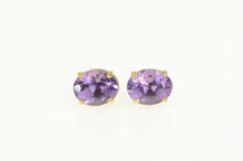 Load image into Gallery viewer, 14K Oval Amethyst Solitaire Vintage Classic Stud Earrings Yellow Gold
