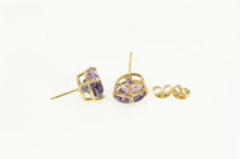 Load image into Gallery viewer, 14K Oval Amethyst Solitaire Vintage Classic Stud Earrings Yellow Gold