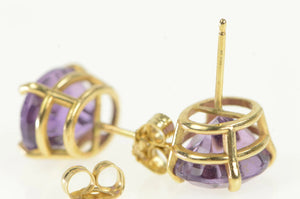 14K Oval Amethyst Solitaire Vintage Classic Stud Earrings Yellow Gold