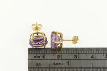 Load image into Gallery viewer, 14K Oval Amethyst Solitaire Vintage Classic Stud Earrings Yellow Gold