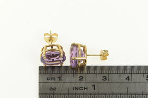 14K Oval Amethyst Solitaire Vintage Classic Stud Earrings Yellow Gold