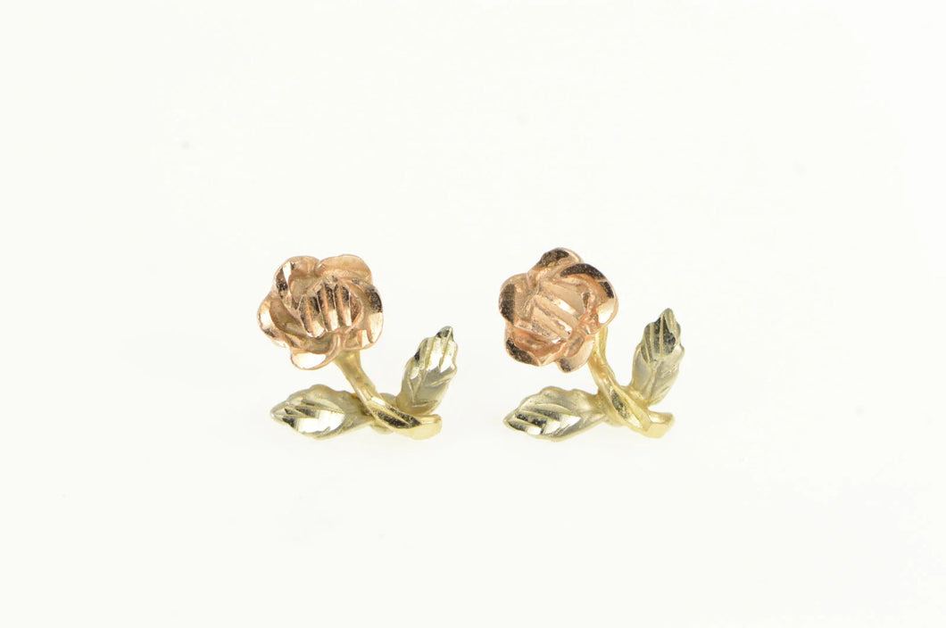 14K Tri Tone Rose Flower Black Hills Nature Motif Pendant Yellow Gold