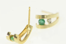 Load image into Gallery viewer, 14K Retro Diamond Emerald Split Curved Hoop Earrings Yellow Gold