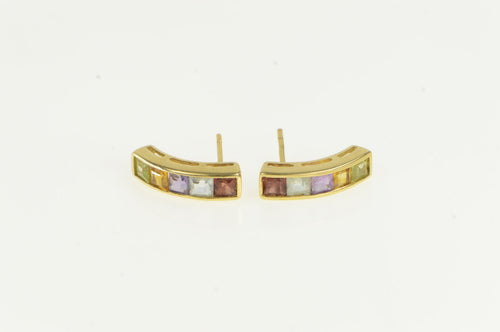14K Amethyst Blue Topaz Peridot Curved Bar Earrings Yellow Gold