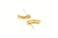 Load image into Gallery viewer, 14K Amethyst Blue Topaz Peridot Curved Bar Earrings Yellow Gold