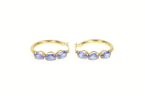 10K Tanzanite Oval Vintage Statement Hoop Earrings Yellow Gold