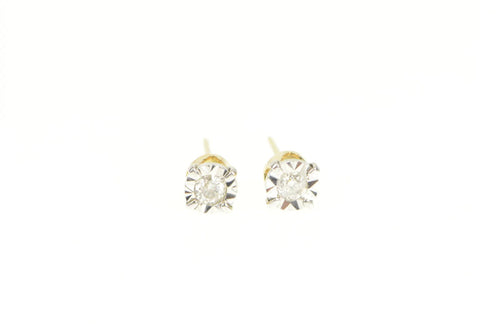 10K 1940's Two Tone Diamond Solitaire Stud Earrings Yellow Gold