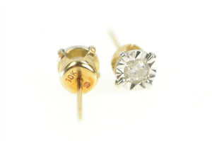 10K 1940's Two Tone Diamond Solitaire Stud Earrings Yellow Gold