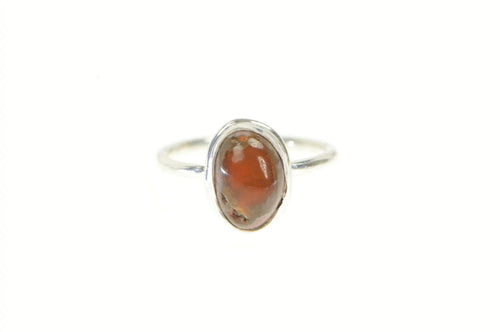 Sterling Silver Mexican Fire Opal Cabochon Bezel Vintage Ring