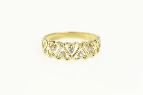 14K Diamond Heart Wavy Pattern Band Love Ring Yellow Gold