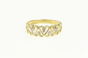 14K Diamond Heart Wavy Pattern Band Love Ring Yellow Gold