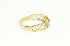 14K Diamond Heart Wavy Pattern Band Love Ring Yellow Gold
