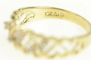 14K Diamond Heart Wavy Pattern Band Love Ring Yellow Gold