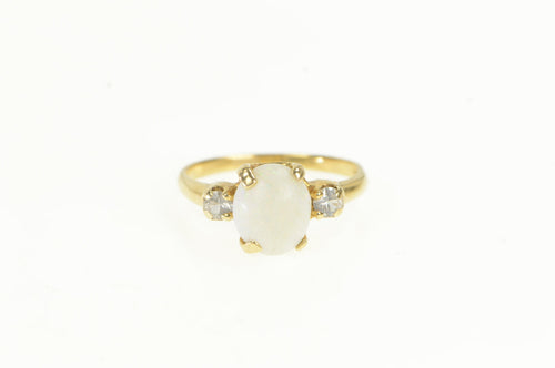14K 1950's Opal CZ Accent Vintage Statement Ring Yellow Gold
